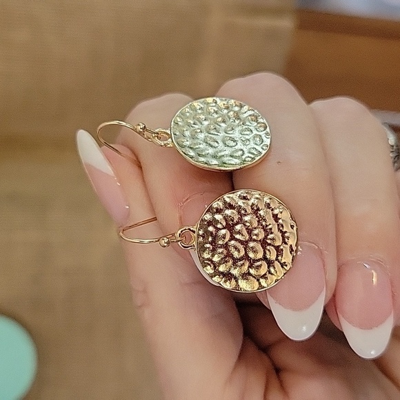 Hammered Disc Drop Earrings, Choice of Color - Picture 6 of 8